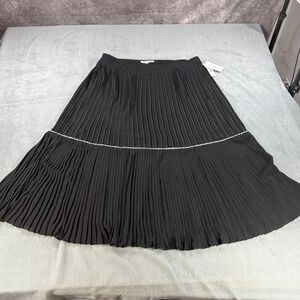 WD-NY Black Pleated Midi Skirt XL NWT Rhinestone Trim Tiered Chiffon 81919